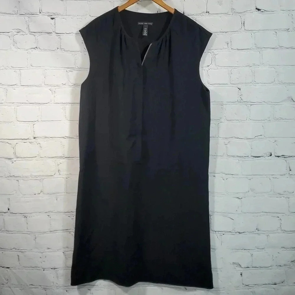 Black Label by Chico's Black Fine Knit Short Sleeve Dress Size 1.5